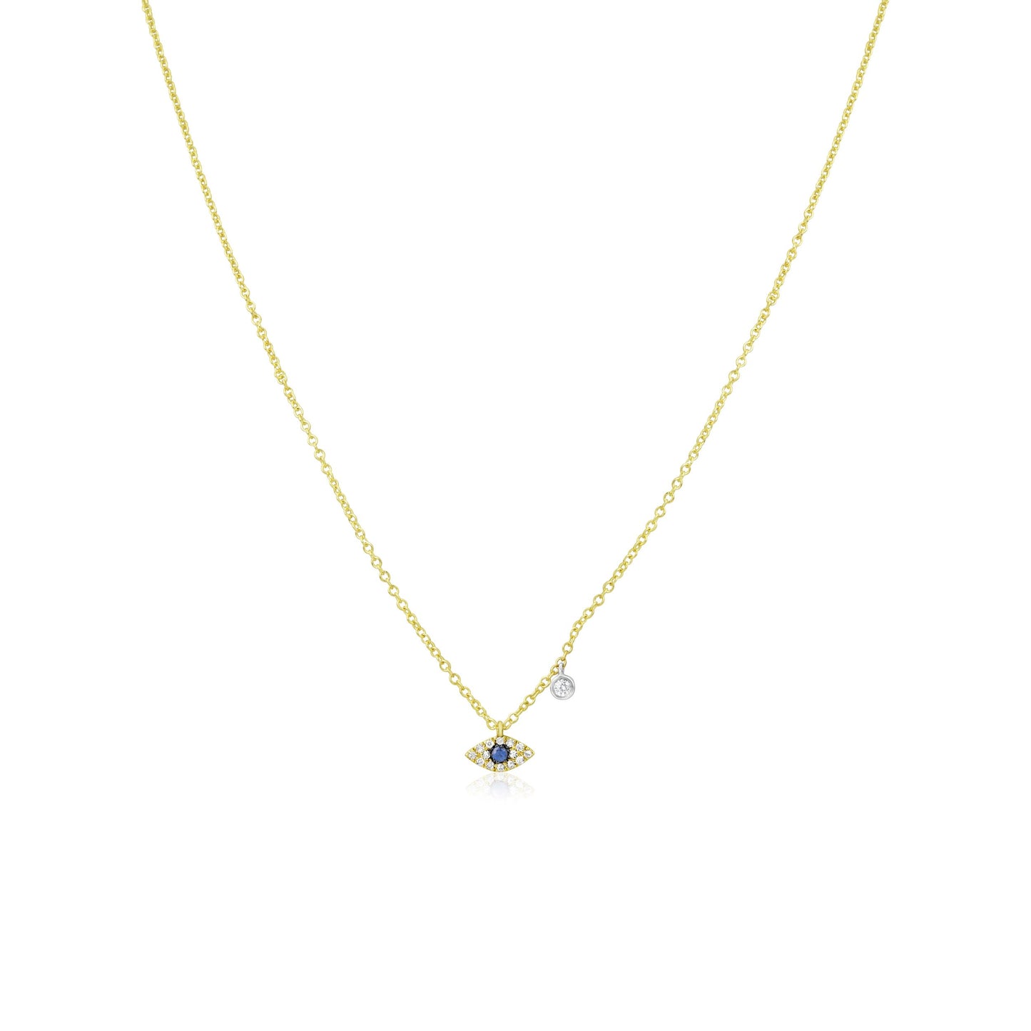 Yellow Gold And Blue Sapphire Evil Eye Necklace