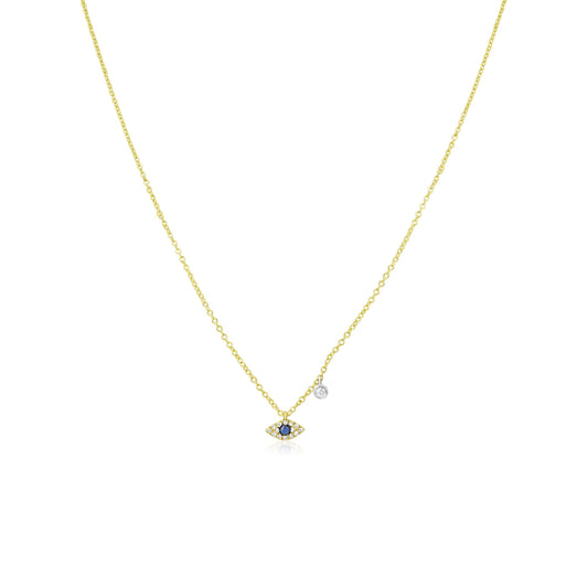 Yellow Gold And Blue Sapphire Evil Eye Necklace