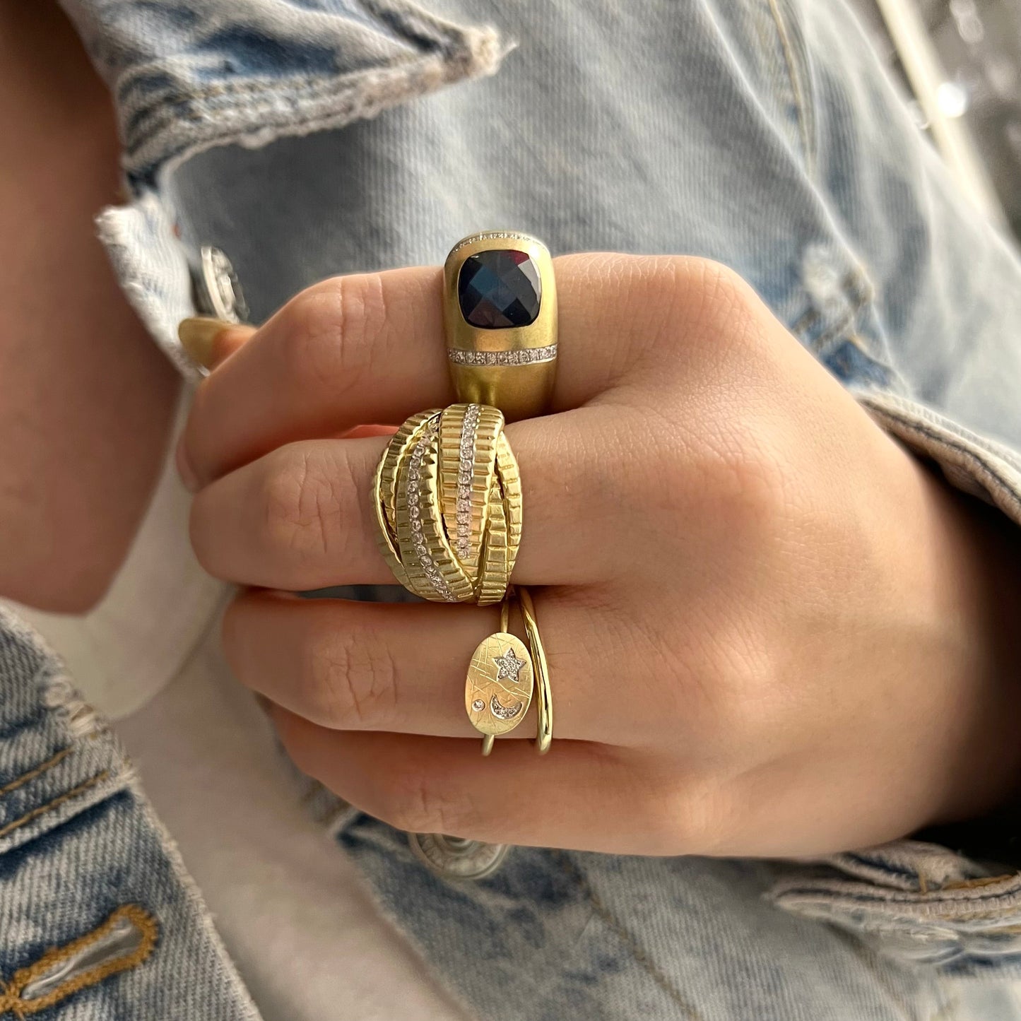 Brushed Gold Celestial Ring