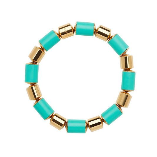 Turquoise Bead and Gold Plated Bead Stretchy Bracelet