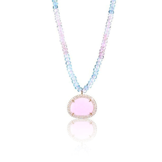 Pink Opal on Pink and Blue Topaz Necklace