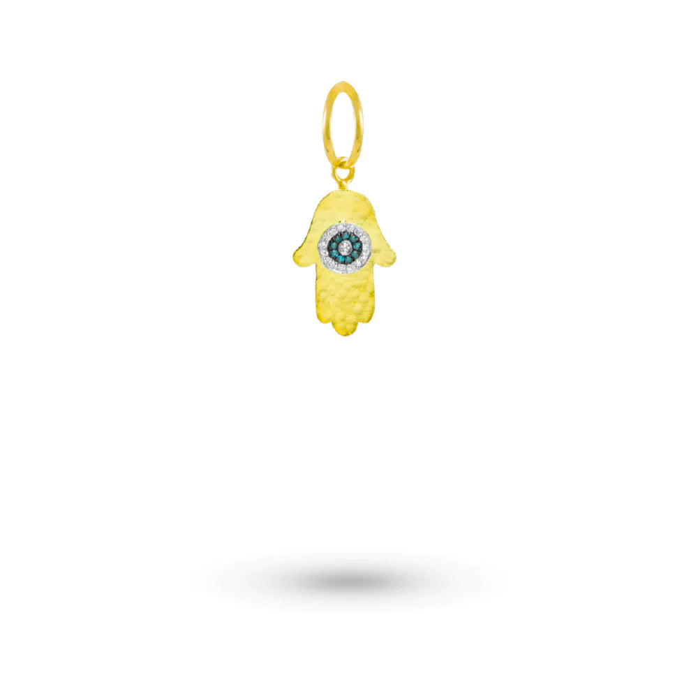 Yellow Gold Sapphire Evil Eye Hamsa Charm