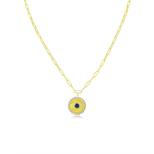 Evil Eye Pendant Yellow Gold Necklace