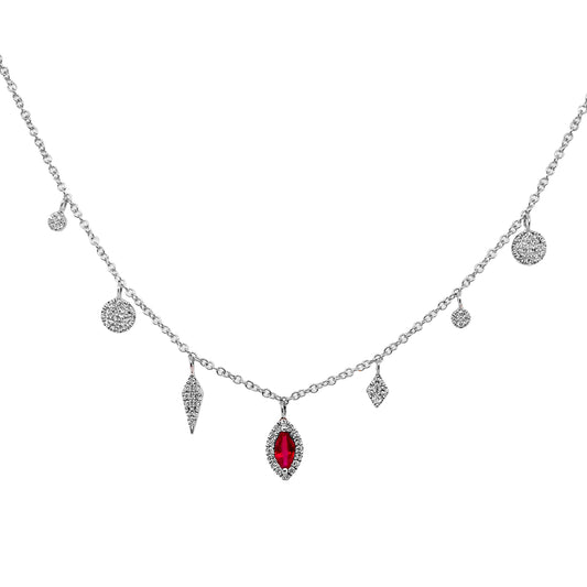 White Gold Ruby and Diamonds Necklace