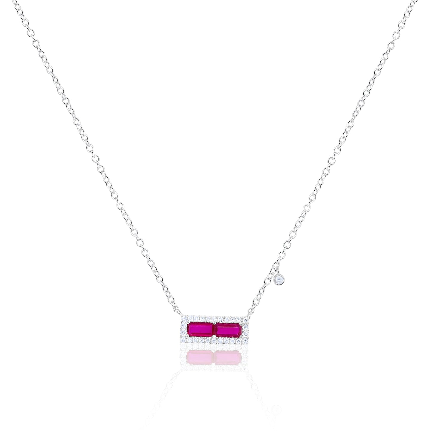 White Gold Ruby Bar and Diamond Necklace