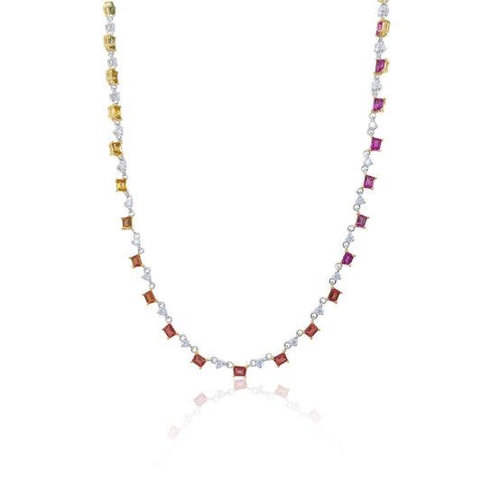 Graduate Sapphire and Diamond Tennis Necklace