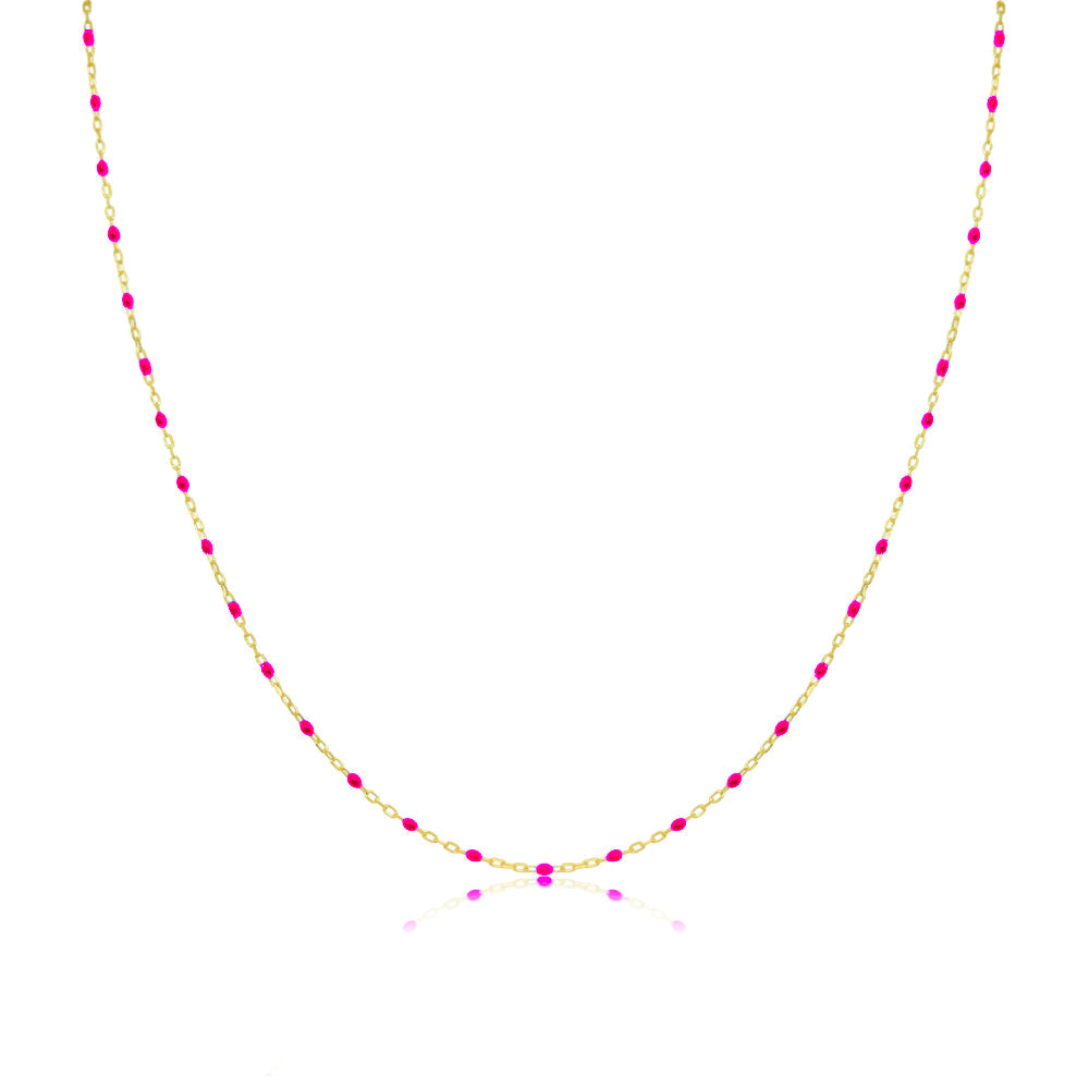 Pink Enamel Gold Necklace