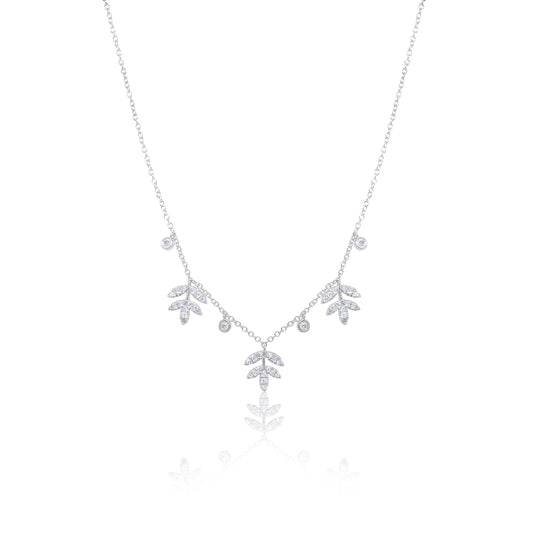 White Gold Diamond Leaf Trio Necklace