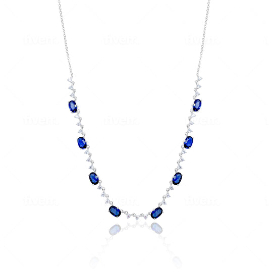 Alternating Diamond and Blue Sapphire Necklace