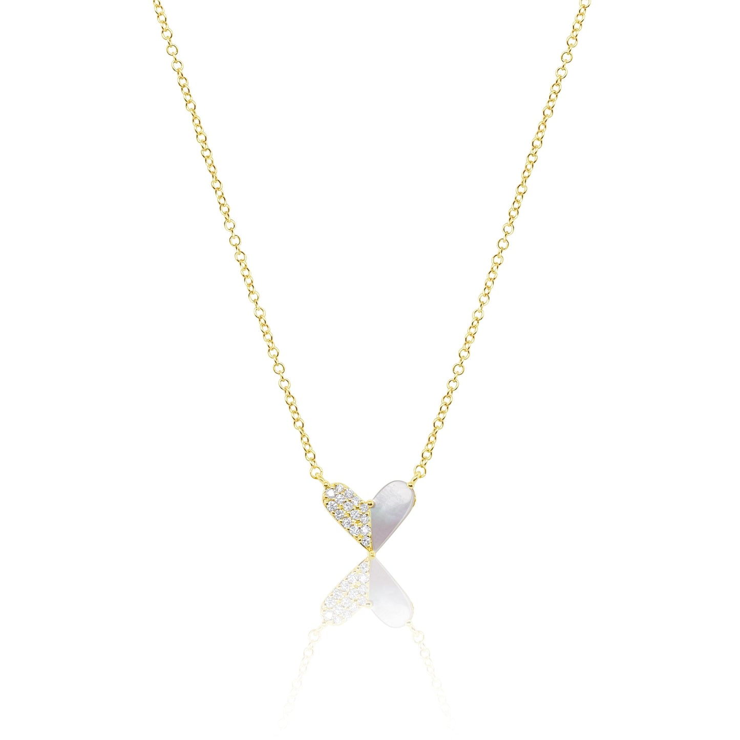 Yellow Gold Diamond and Mother of Pearl Heart Necklace