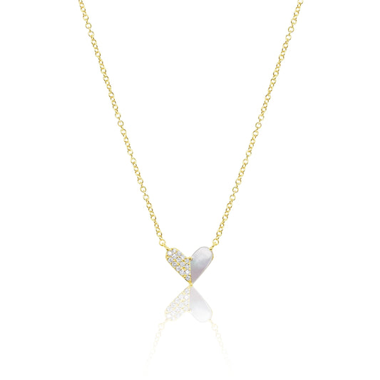 Yellow Gold Diamond and Mother of Pearl Heart Necklace