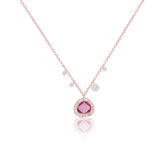 Rose Gold Diamond Sliced Amethyst Necklace