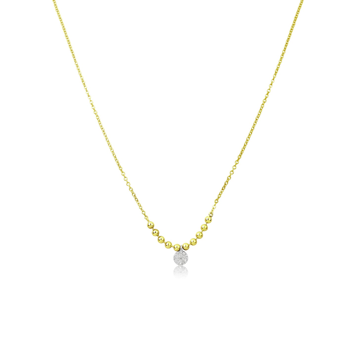 Yellow Gold Ball Chain Diamond Disc Necklace